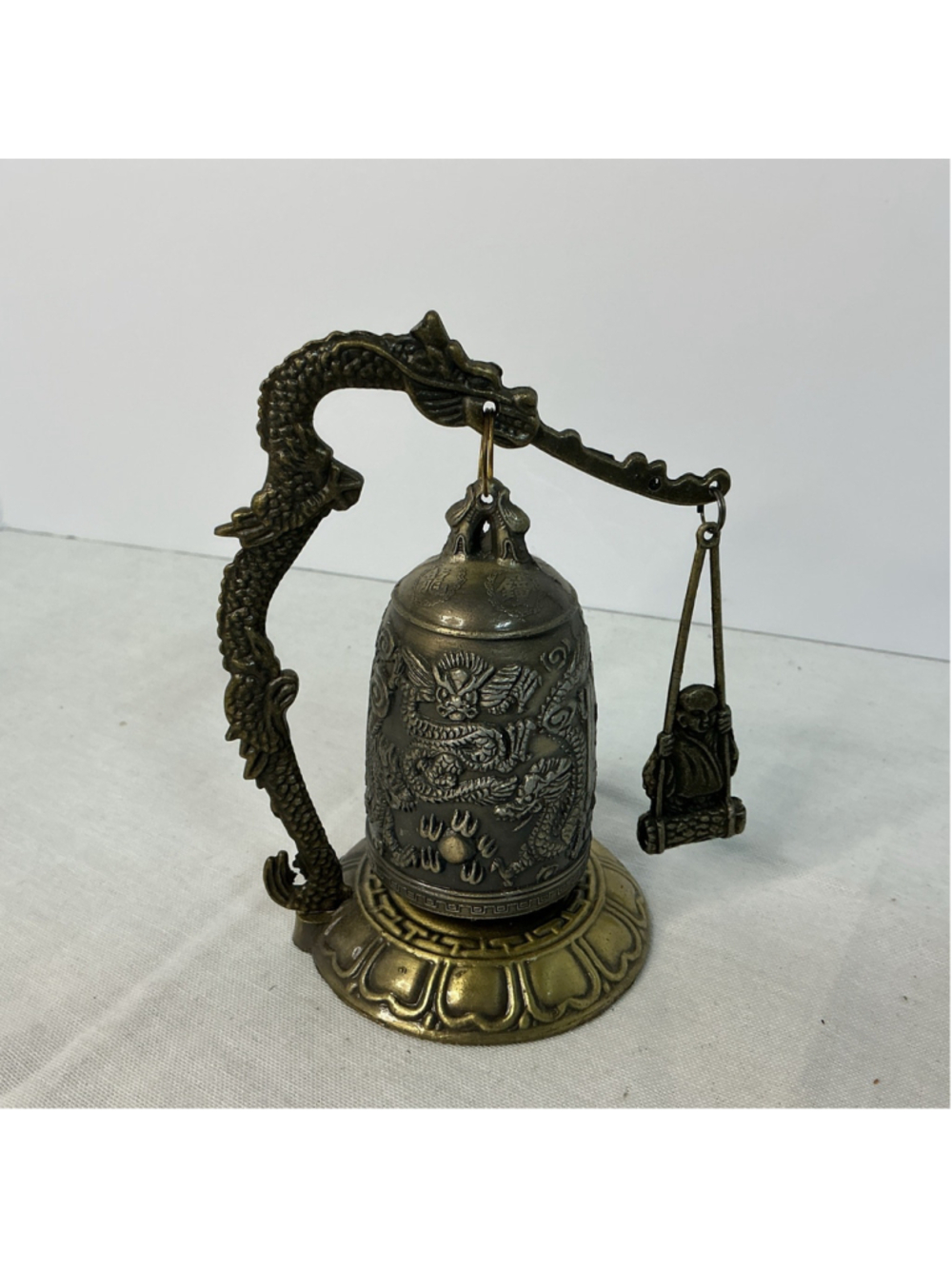 Chinese Bronze Ware Gilt Dynasty Dragon Beast Bell 5” tall